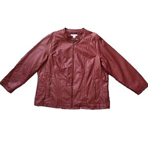 NEW CJ Banks Faux Leather Red Jacket 2X (20/22W) Biker Siren Classic Moto Zip